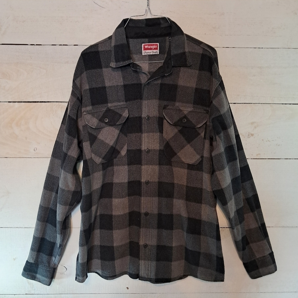 Wrangler Premium Polyester Fleece Flannel Lumberjack Men’s Size Large Black/Gray